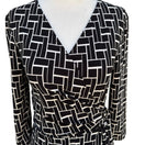 Switch Chaps Womens Black White Geometric Grid Wrap Dress Long Sleeve V-Neck Size S 3 image