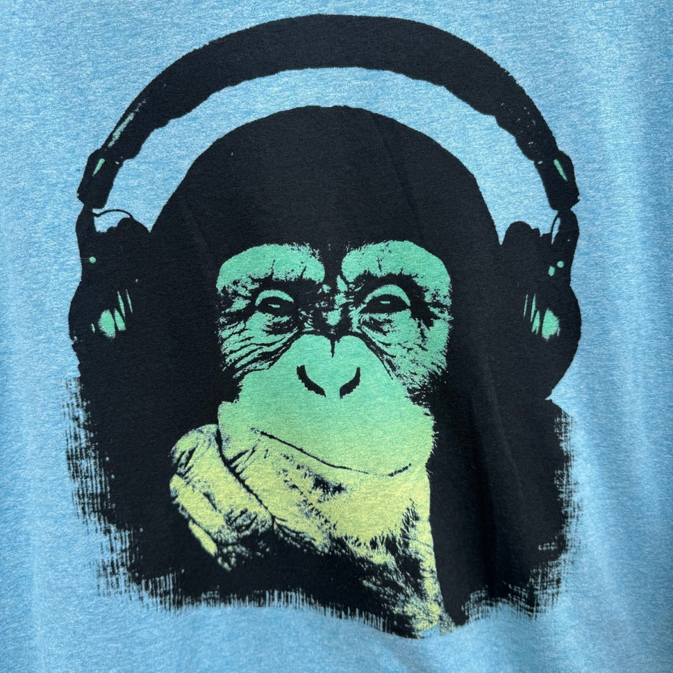 Social Republic Mens M Monkey Headphones Graphic T-Shirt Blue NEW Streetwear