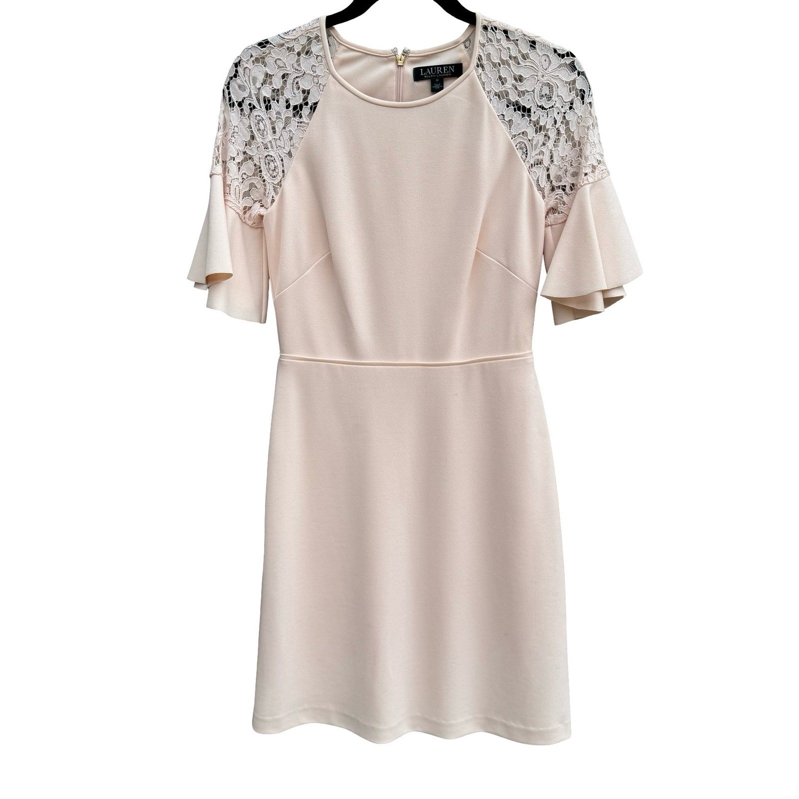 Lauren Ralph Lauren Pale Pink Lace Shoulder Flutter Sleeve Dress Size 0 Coquette