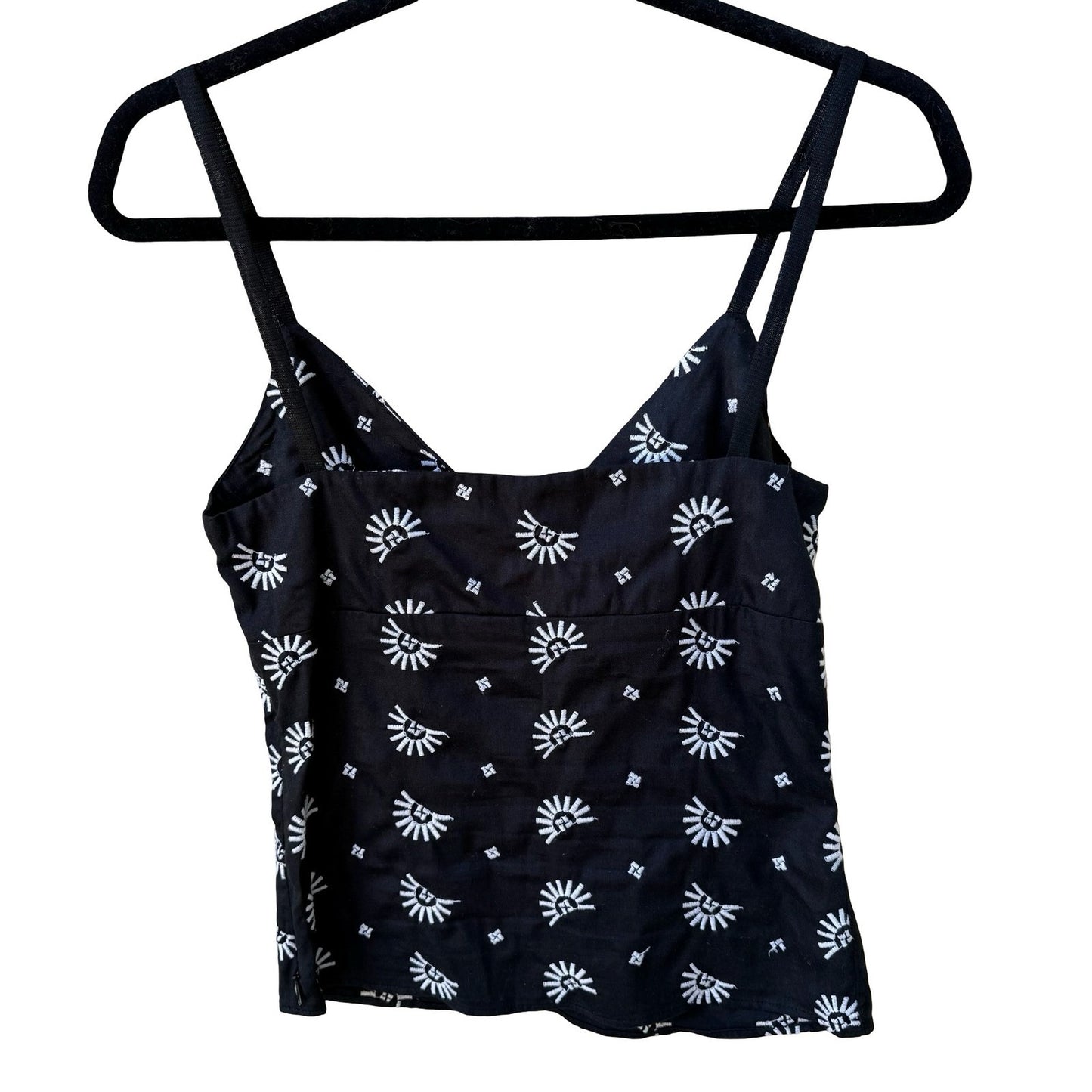 Boho Indie Festival Embroidered Sunburst Celestial Camisole Empire Waist Top
