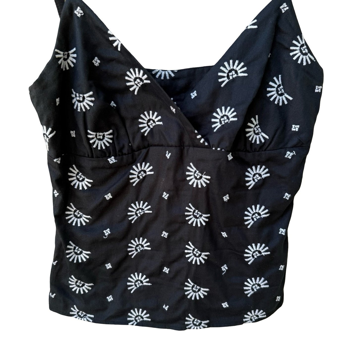 Boho Indie Festival Embroidered Sunburst Celestial Camisole Empire Waist Top