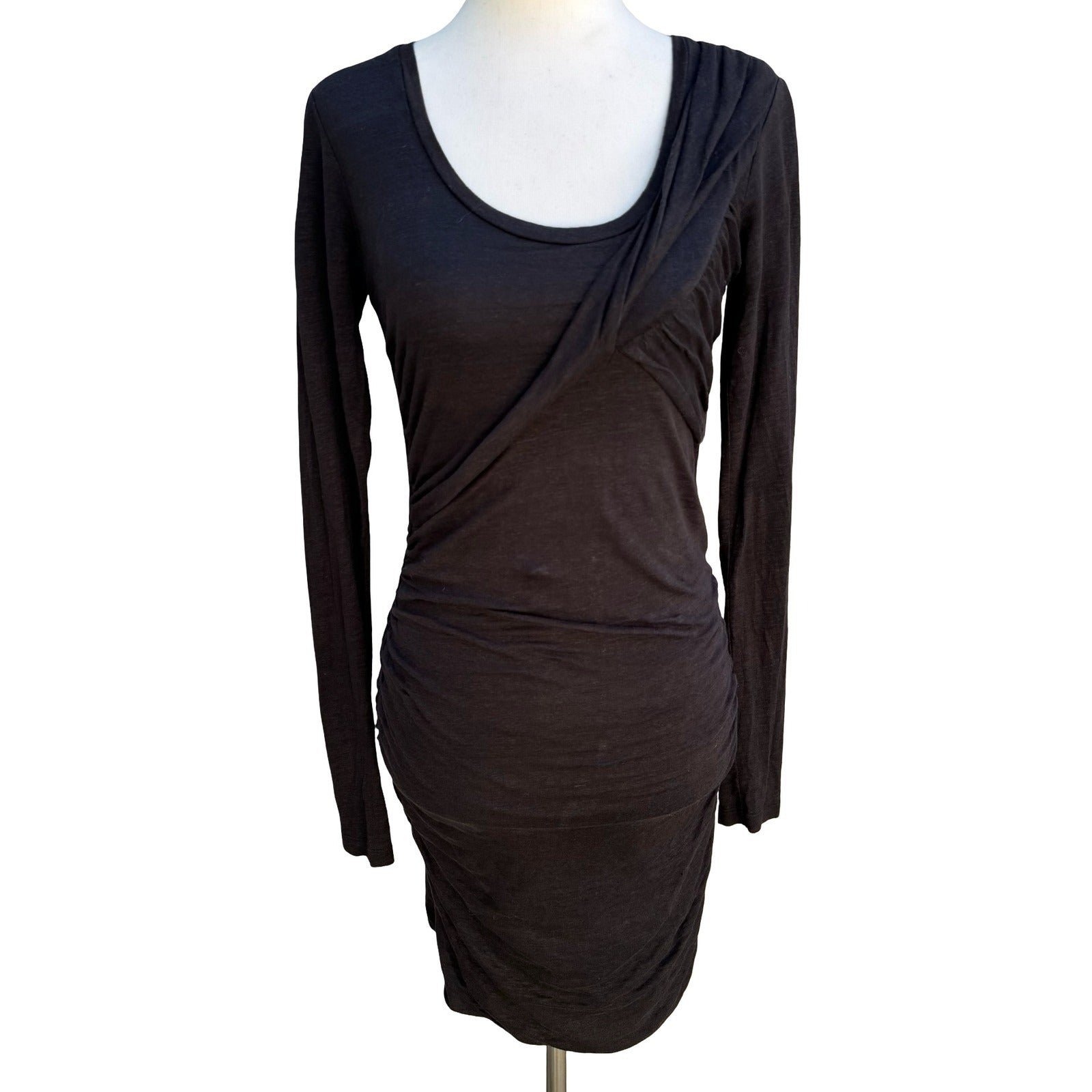 Joe's Jeans Minimalist Lagenlook Linen Blend Ruched Draped Bodycon Mini Dress S