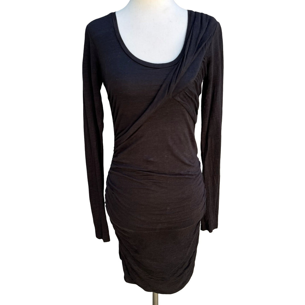 Joe's Jeans Minimalist Lagenlook Linen Blend Ruched Draped Bodycon Mini Dress S