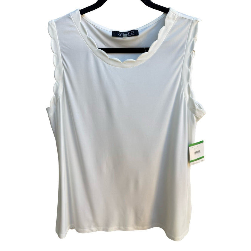 Kasper Scalloped Trim Careerwear Professional Shell Top Vanilla Ice Women L NWT