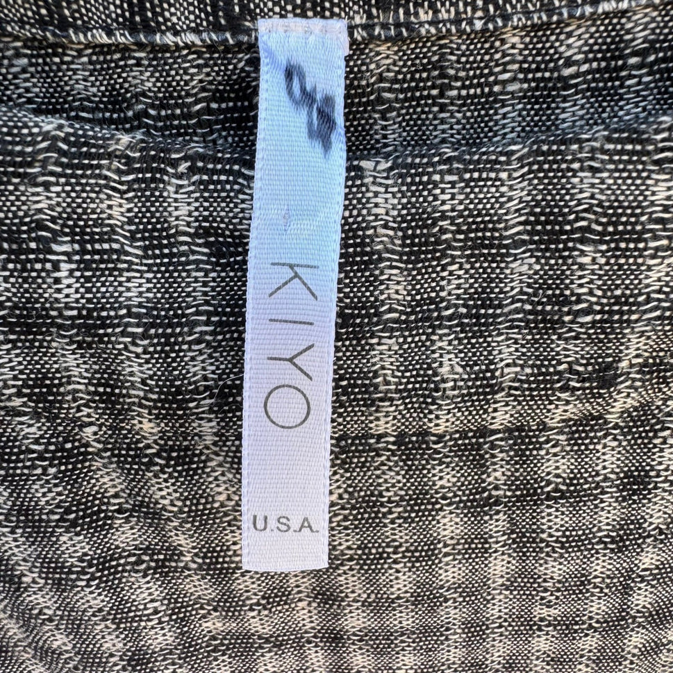 Kiyo 100% Linen Coastal Gingham Tunic Blouse Lagenlook Boxy Oversized Womens M