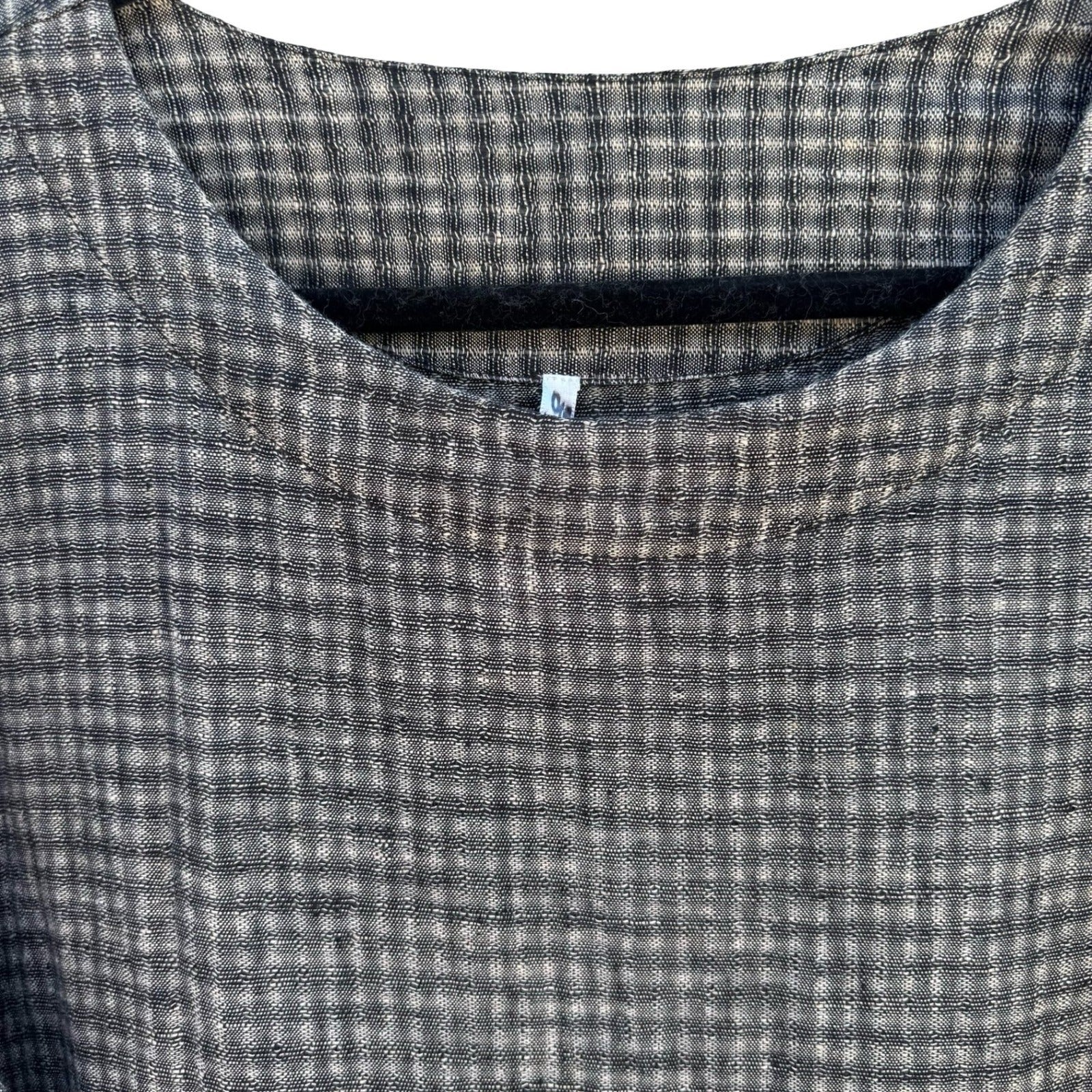 Kiyo 100% Linen Coastal Gingham Tunic Blouse Lagenlook Boxy Oversized Womens M