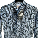 Switch Carolyn Strauss Collection Blue Zebra Print V Neck Tie Scarf Collar Blouse New S 2 image