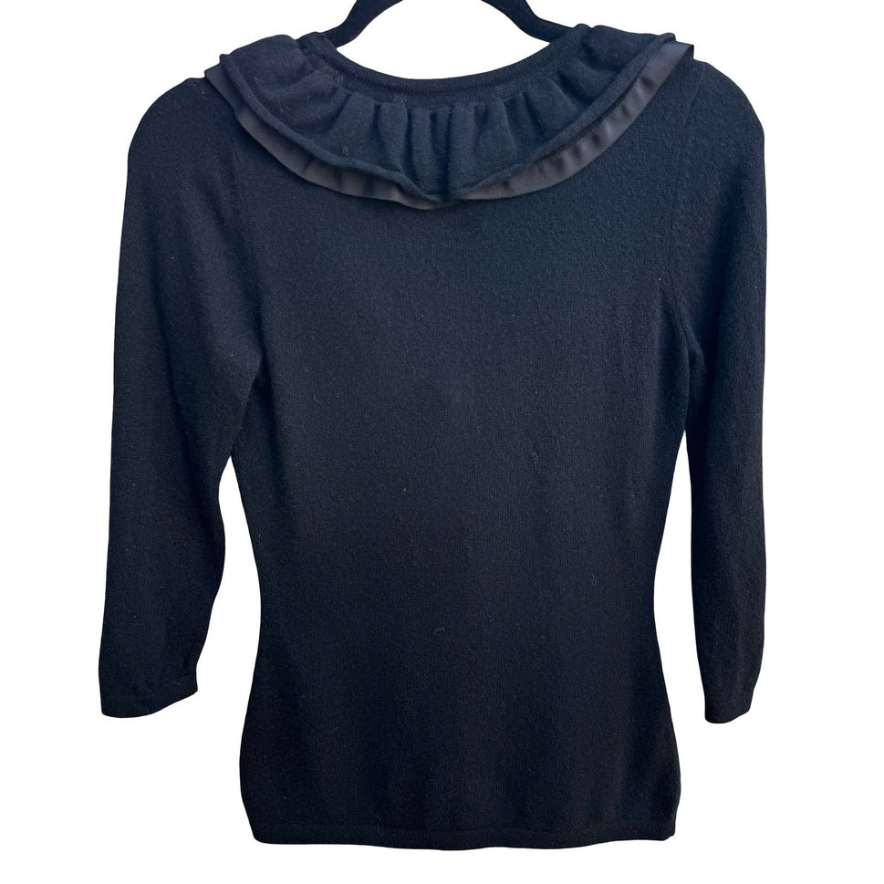 Neiman Marcus Cashmere Coquette Balletcore Quiet Luxury Ruffle V-Neck Sweater M