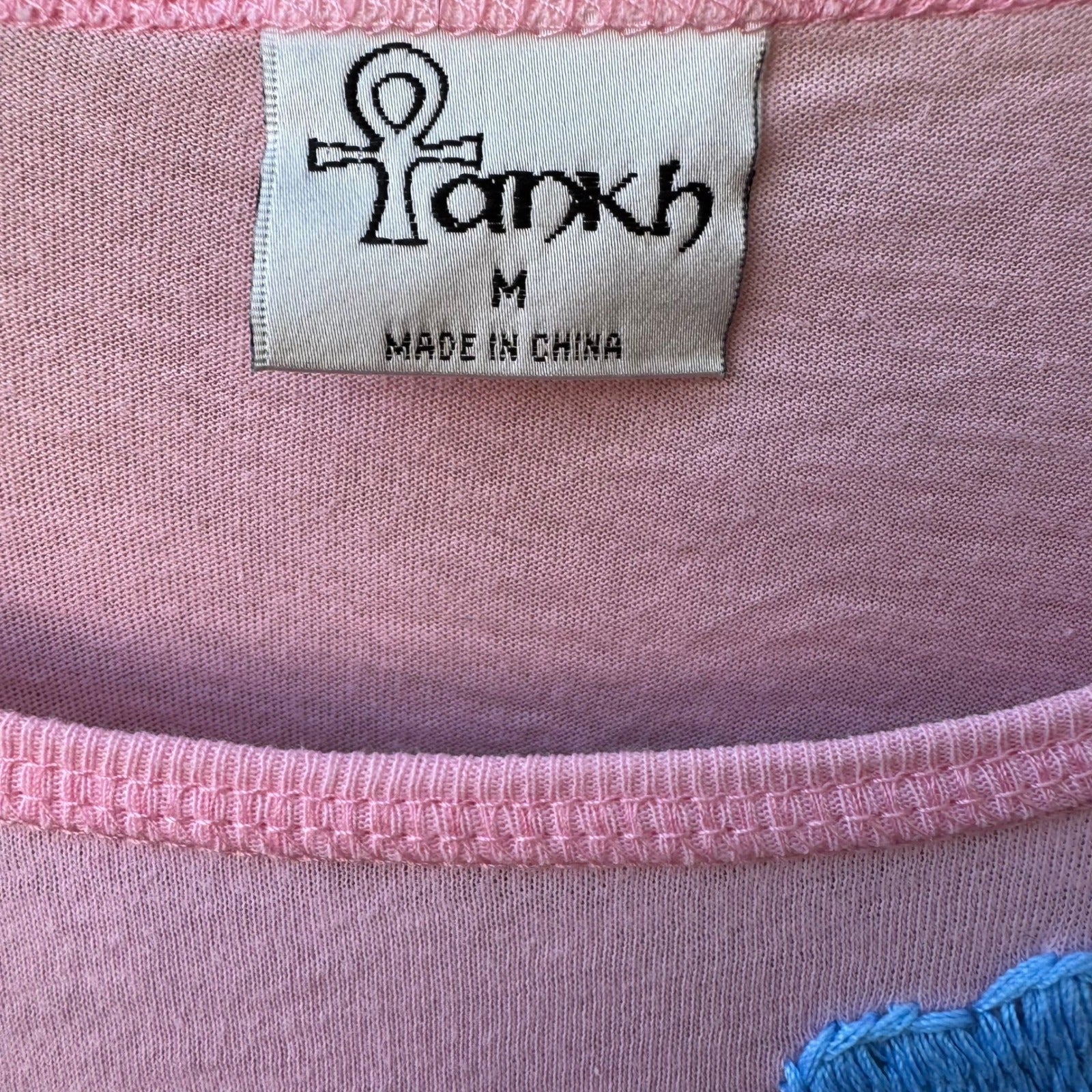 Ankh Pink True Love Embroidered Fairycore Harajuku Baby Tee Y2K Graphic Top M