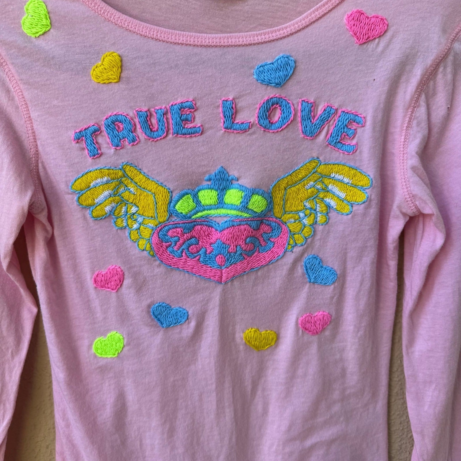 Ankh Pink True Love Embroidered Fairycore Harajuku Baby Tee Y2K Graphic Top M