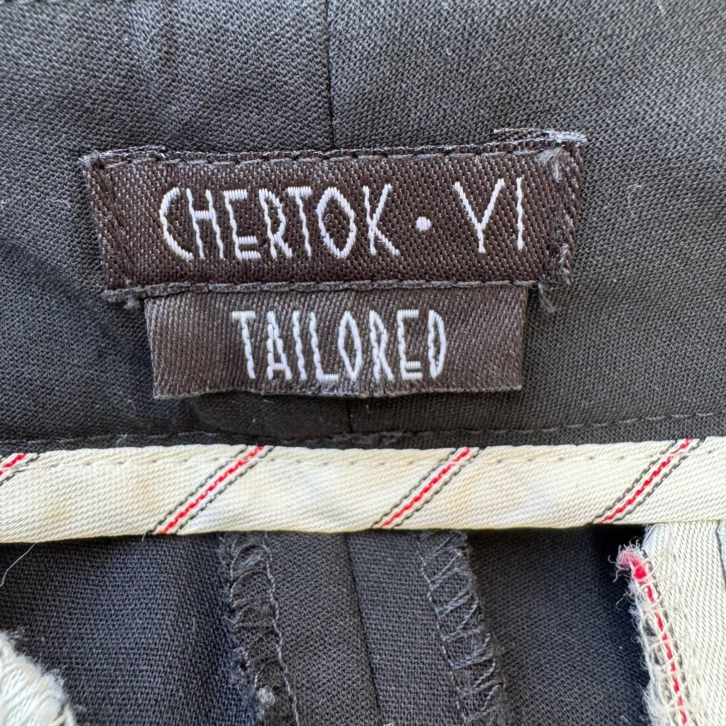Chertok-Yi Y2K Tailored Minimalist Black Trousers Back Contrast Stitching Pants