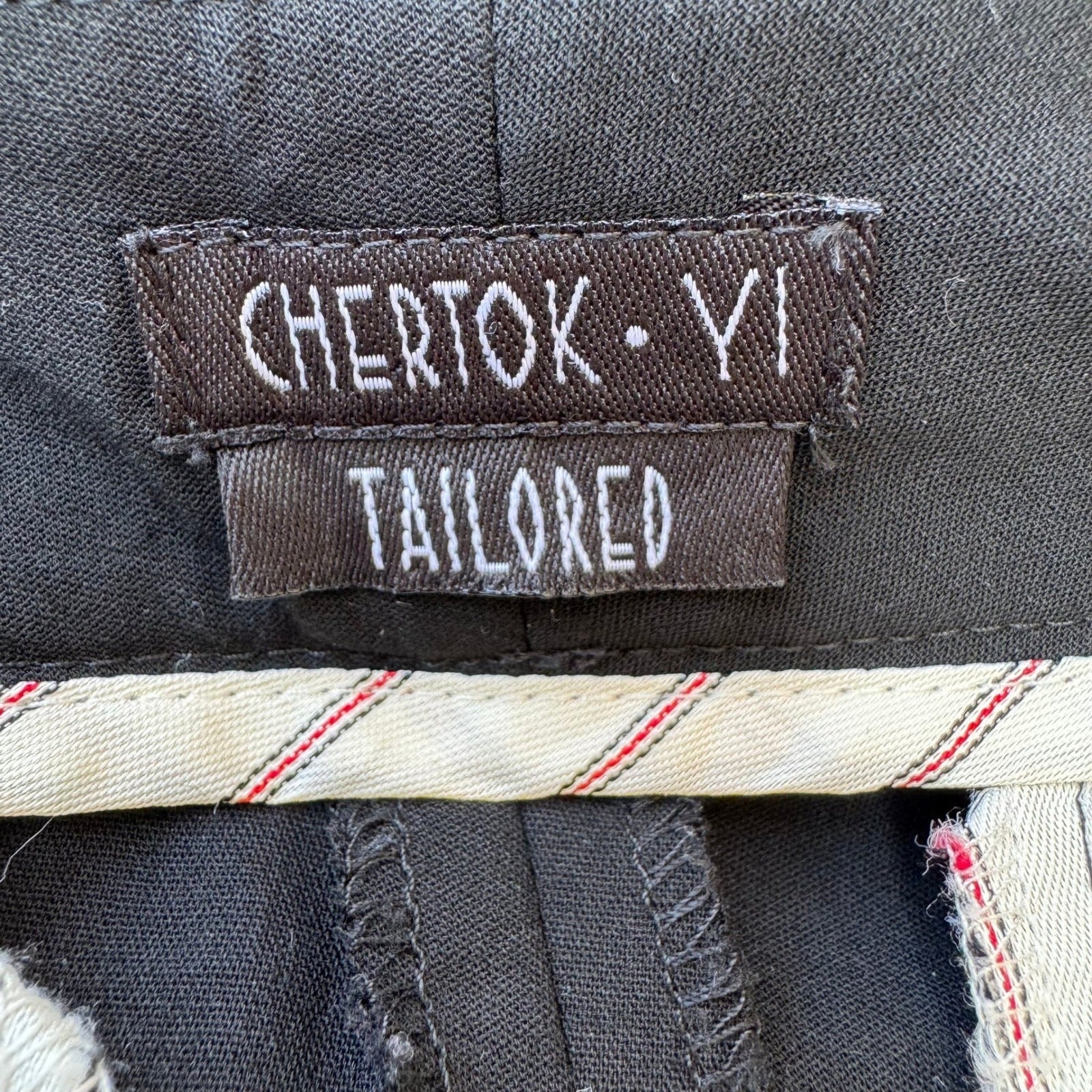 Chertok-Yi Y2K Tailored Minimalist Black Trousers Back Contrast Stitching Pants