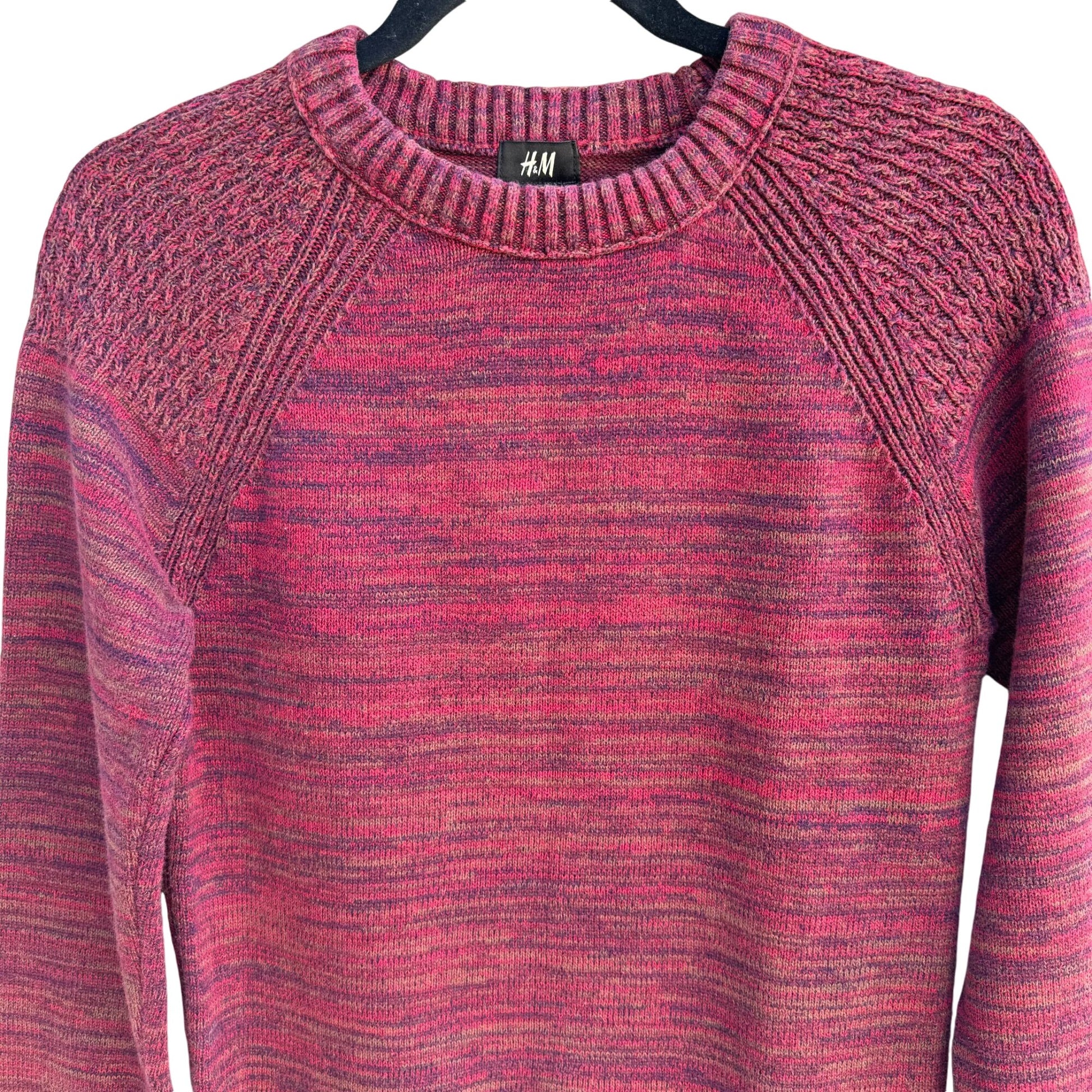 H&M Men's Cotton Red & Blue Marled Textured Crew Neck Long Sleeve Knit Sweater S