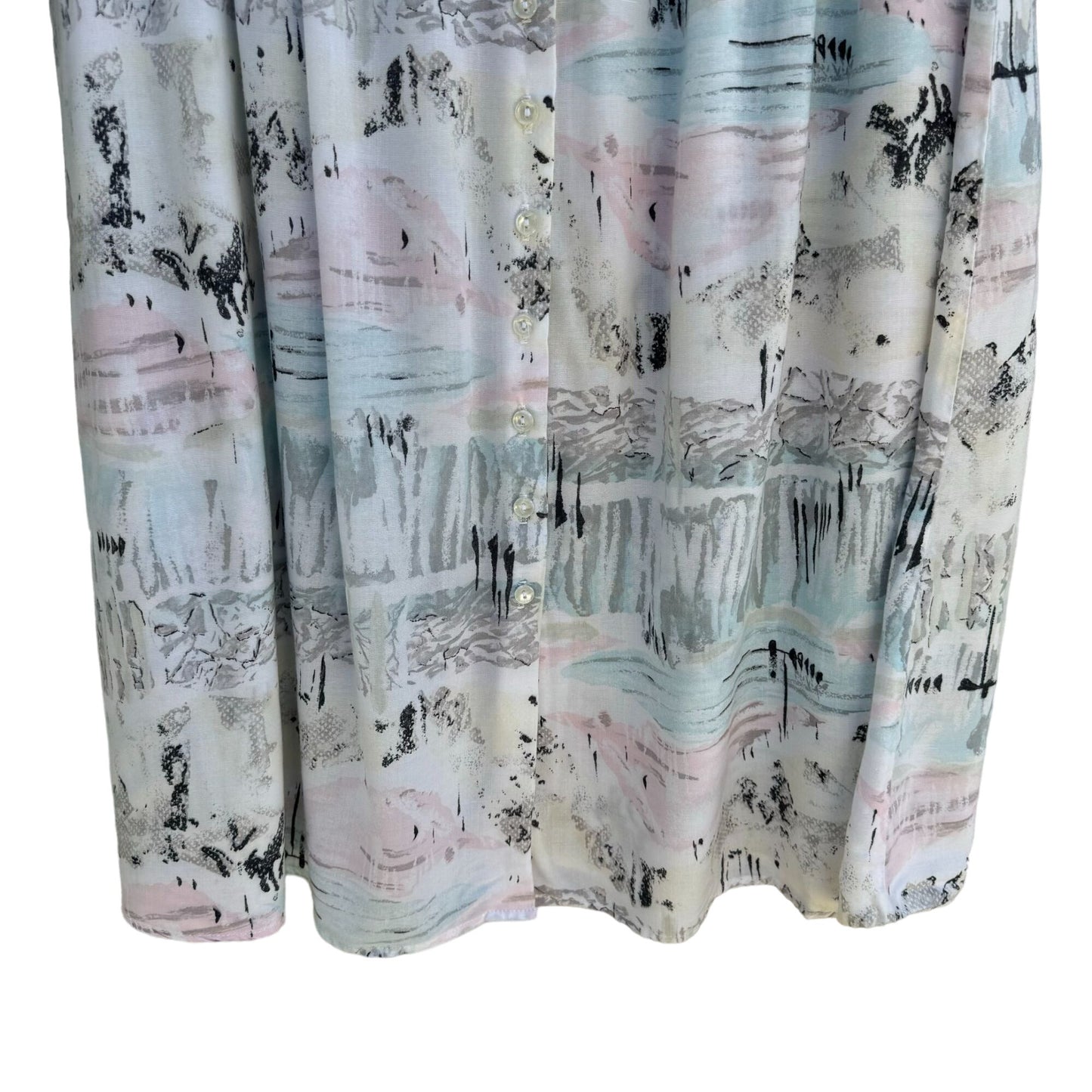 Women's Vintage Pleated Flowy Button Front Midi Skirt With Abstract Pastel Print