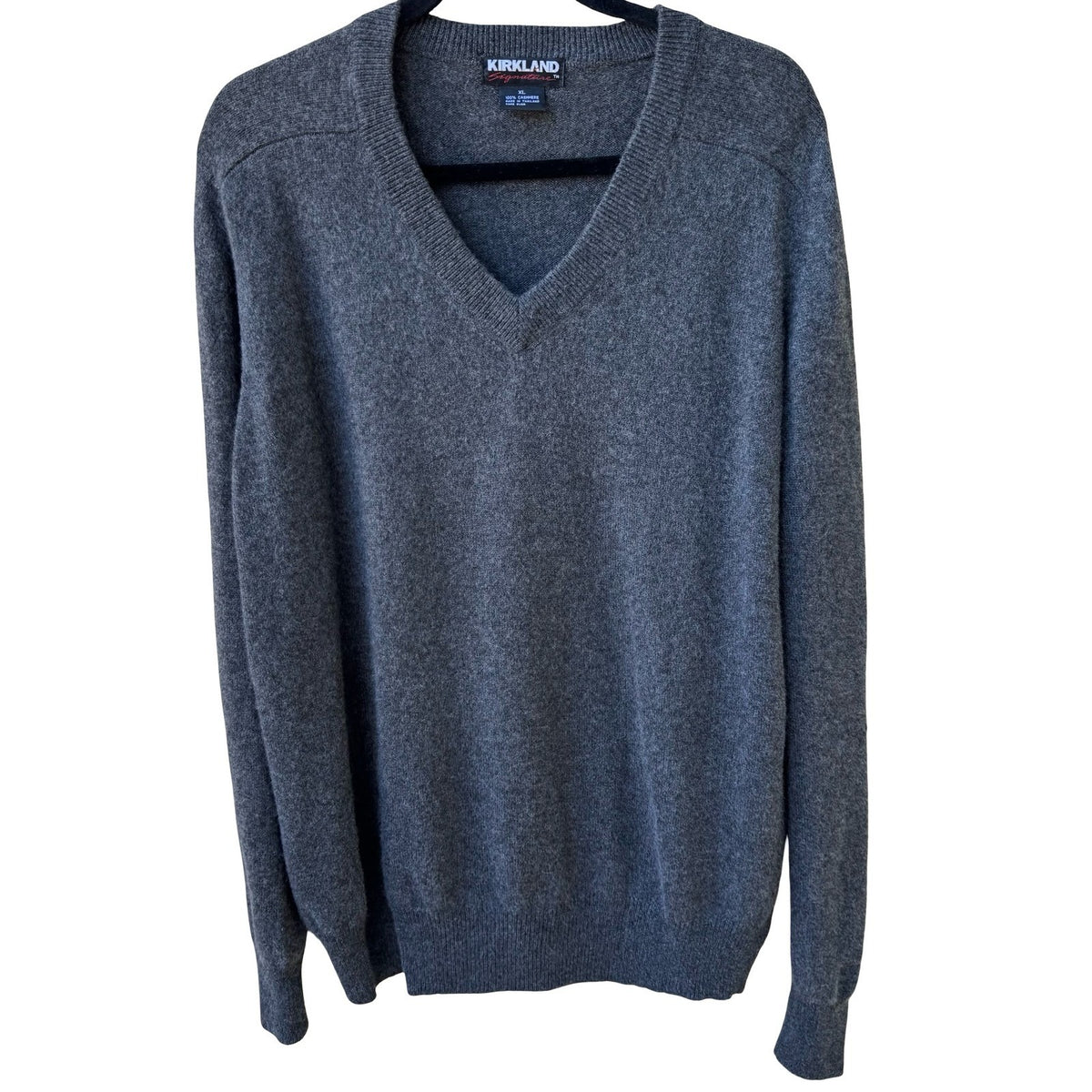 Kirkland Signature Cashmere V-Neck Quiet Luxury Minimalist Sweater Grey Mens XL