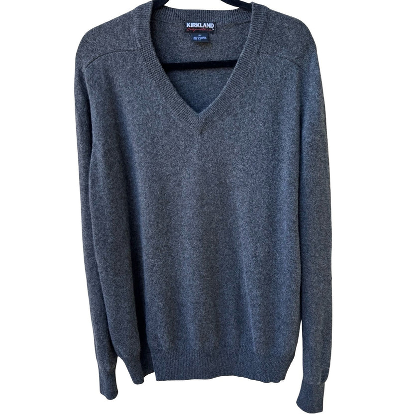Kirkland Signature Cashmere V-Neck Quiet Luxury Minimalist Sweater Grey Mens XL