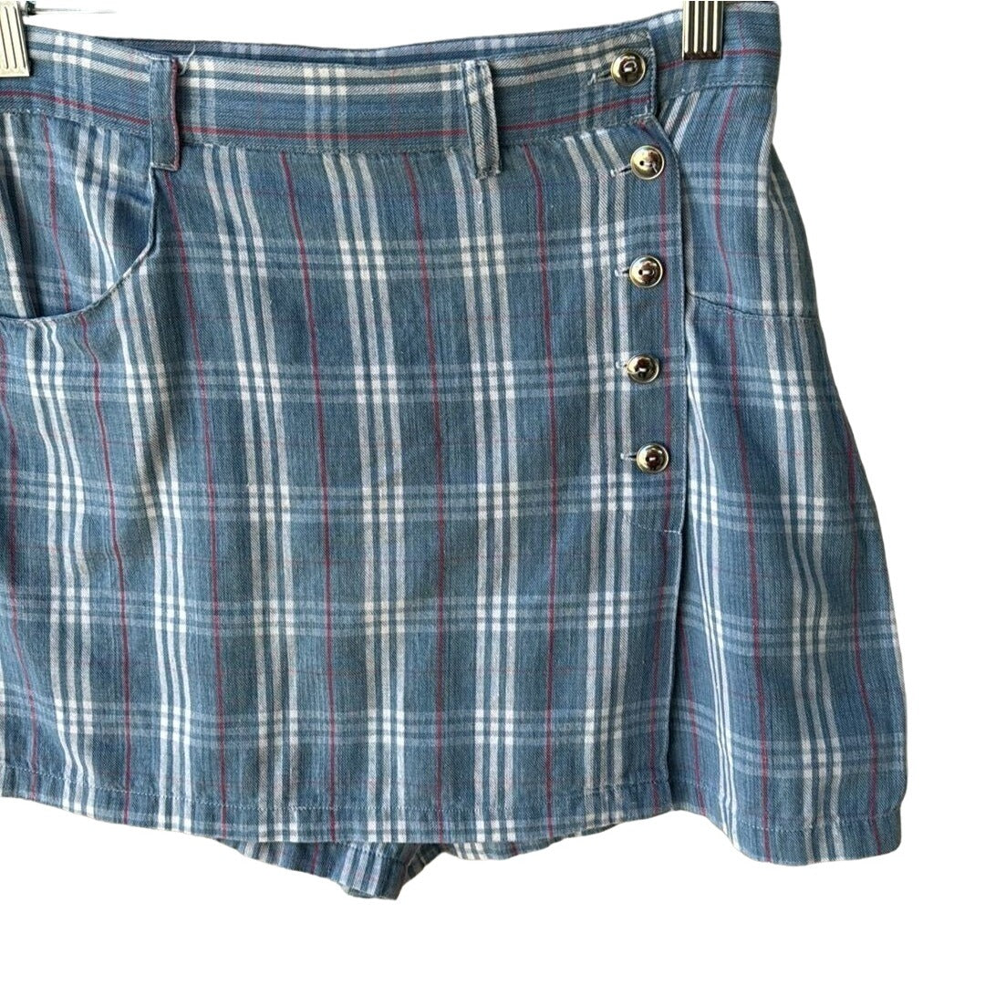 Jarama Vintage Women's Blue Plaid Lightweight Button-Front Pocket Skort - 13