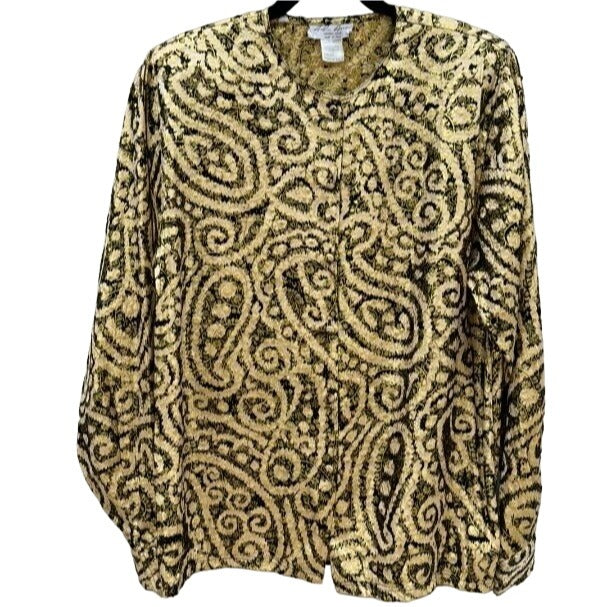 Alan Austin Vintage Silk Gold Black Lame Paisley Floral Women's Shirt Blouse 10