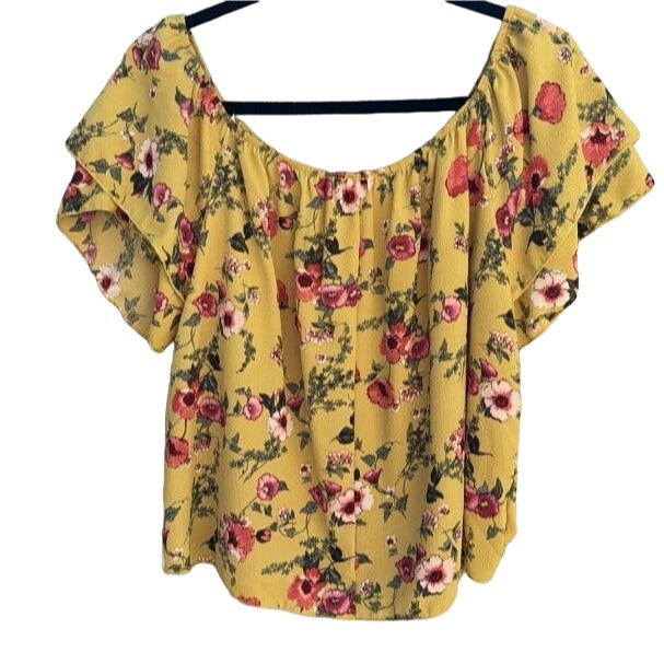 Fashion Magazine Off The Shoulder Floral Flutter Sleeve Cropped Women's Blouse M