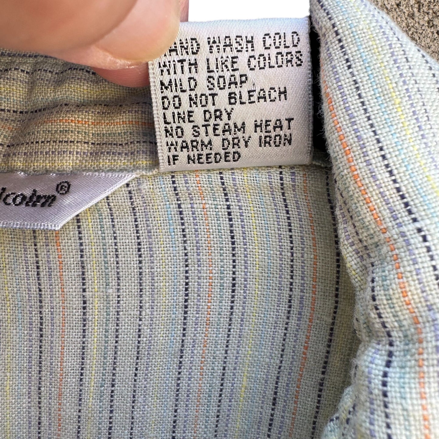 Richard Malcolm Vintage Womens Split Hem Linen Green Striped Button-Up Shirt XL