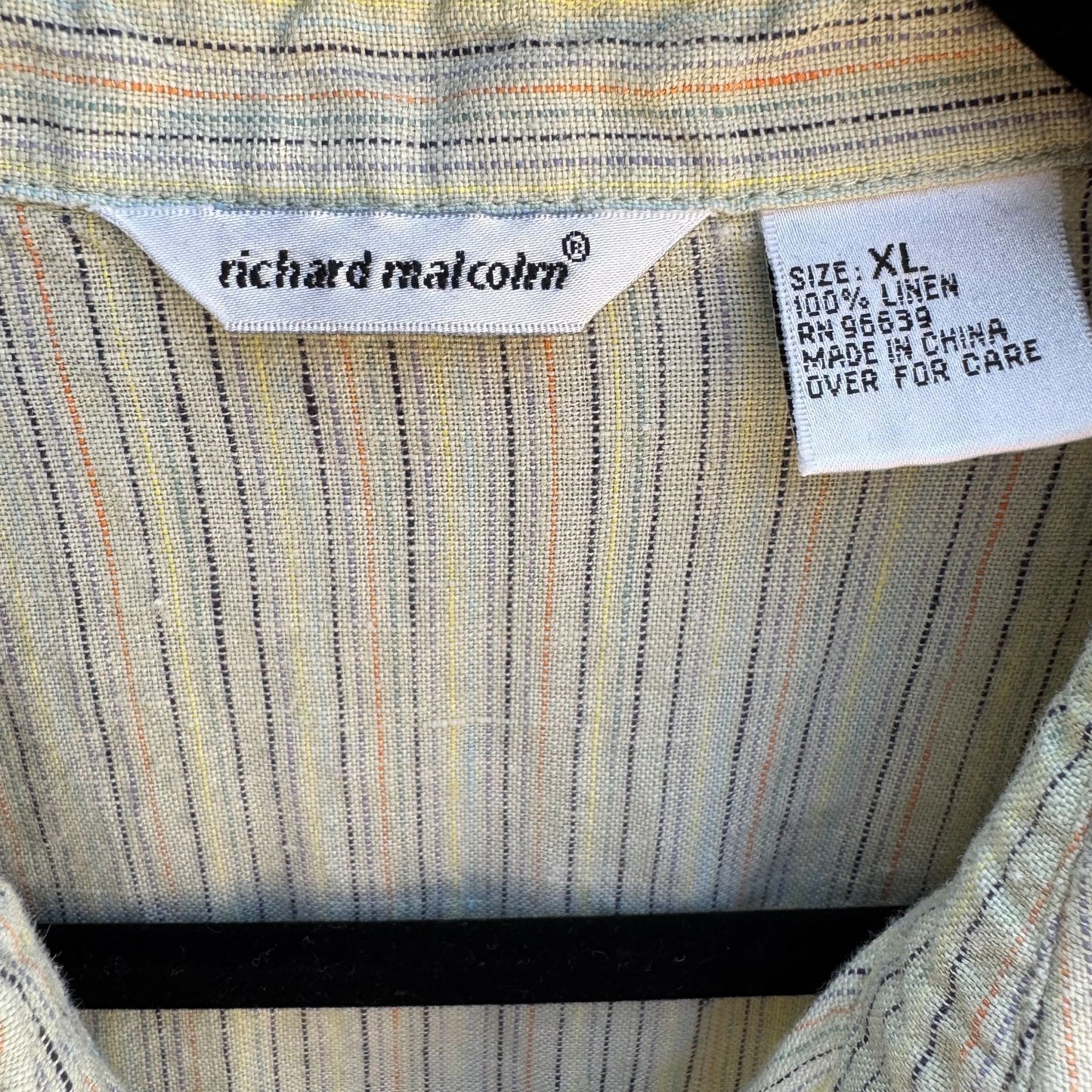 Richard Malcolm Vintage Womens Split Hem Linen Green Striped Button-Up Shirt XL