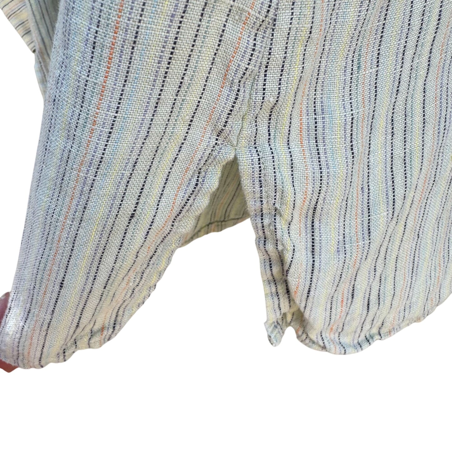 Richard Malcolm Vintage Womens Split Hem Linen Green Striped Button-Up Shirt XL