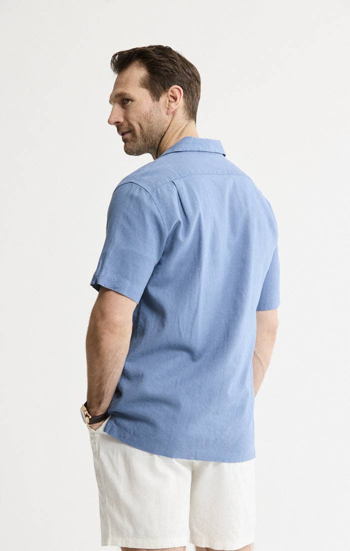Linen Blend Short Sleeve Camp Shirt: STONE / XL