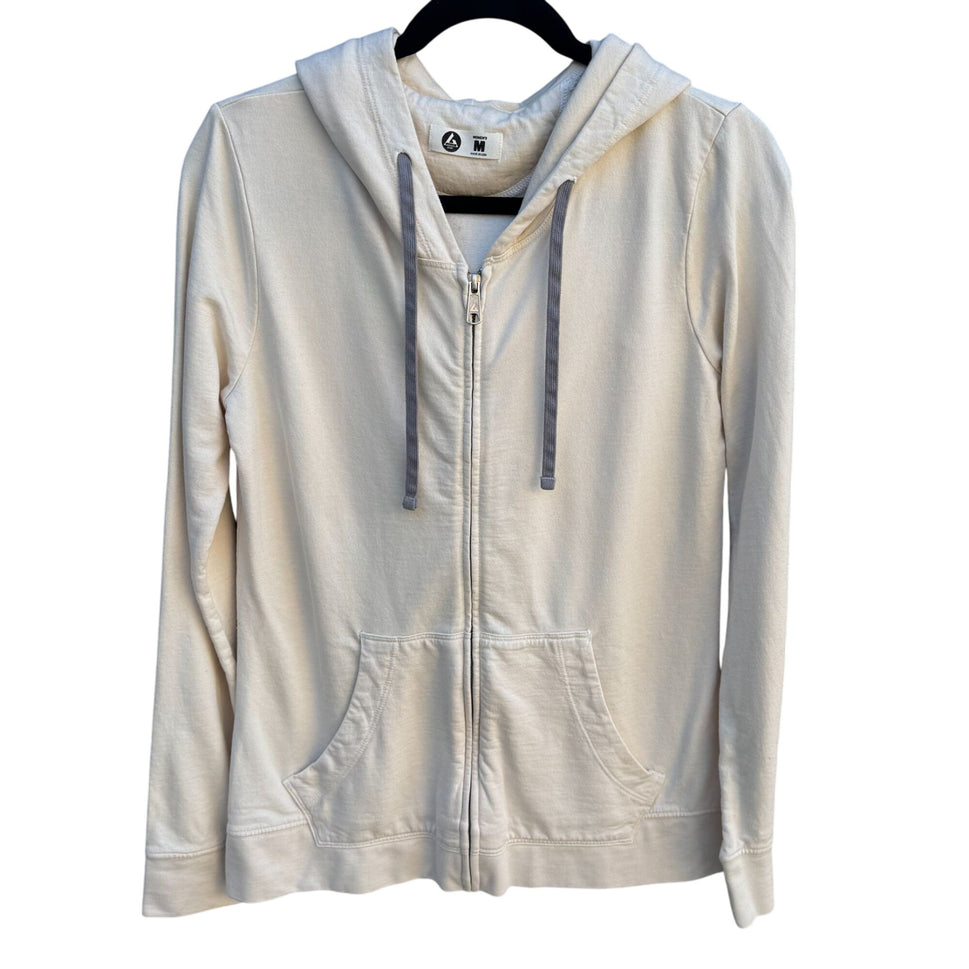American Giant Womens Zip-Up Hoodie M Cream Cotton Blend USA Made Athleisure