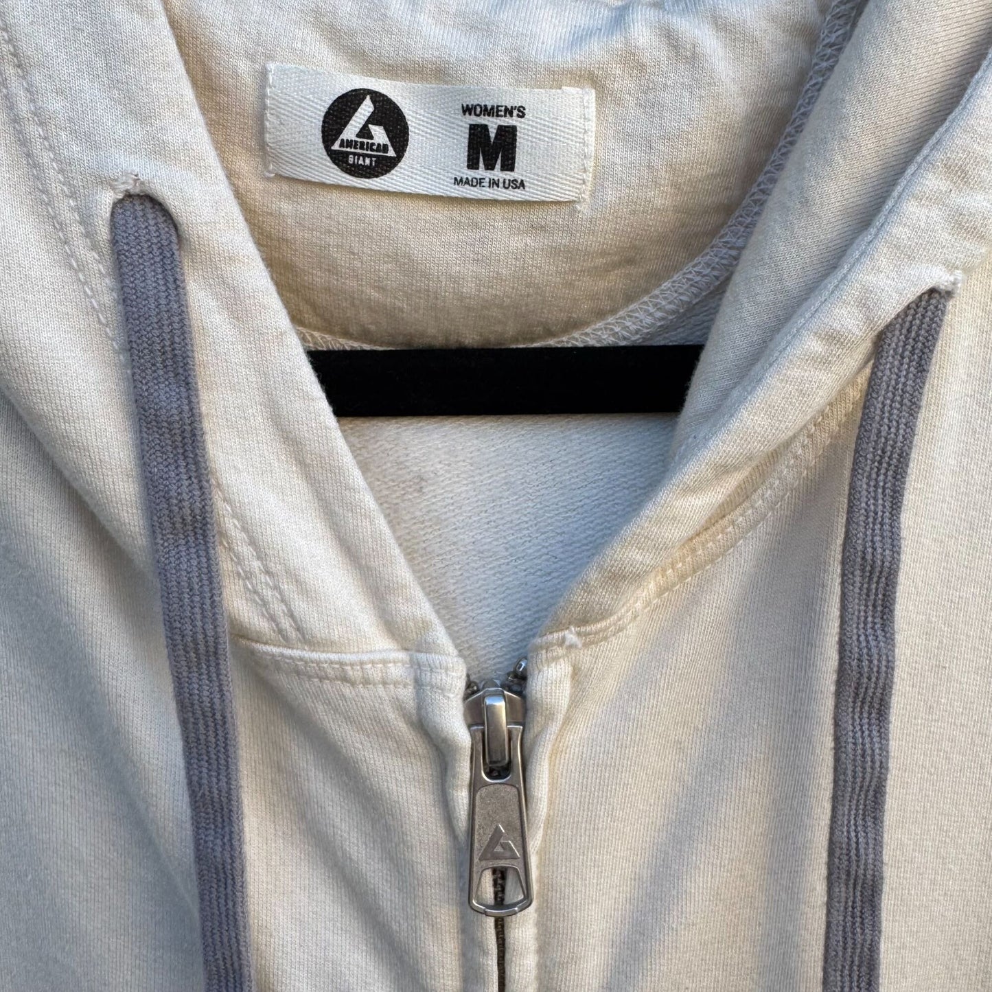 American Giant Womens Zip-Up Hoodie M Cream Cotton Blend USA Made Athleisure