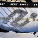 Switch DKNY Sport Y2K All Over Logo Print Boxy Cropped Shirt Streetwear White Womens XL 2 image