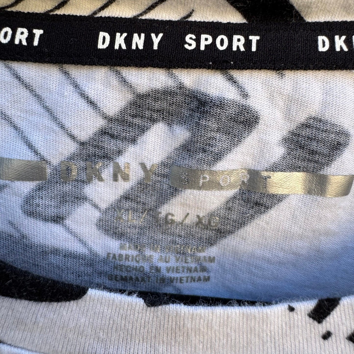 DKNY Sport Y2K All Over Logo Print Boxy Cropped Shirt Streetwear White Womens XL