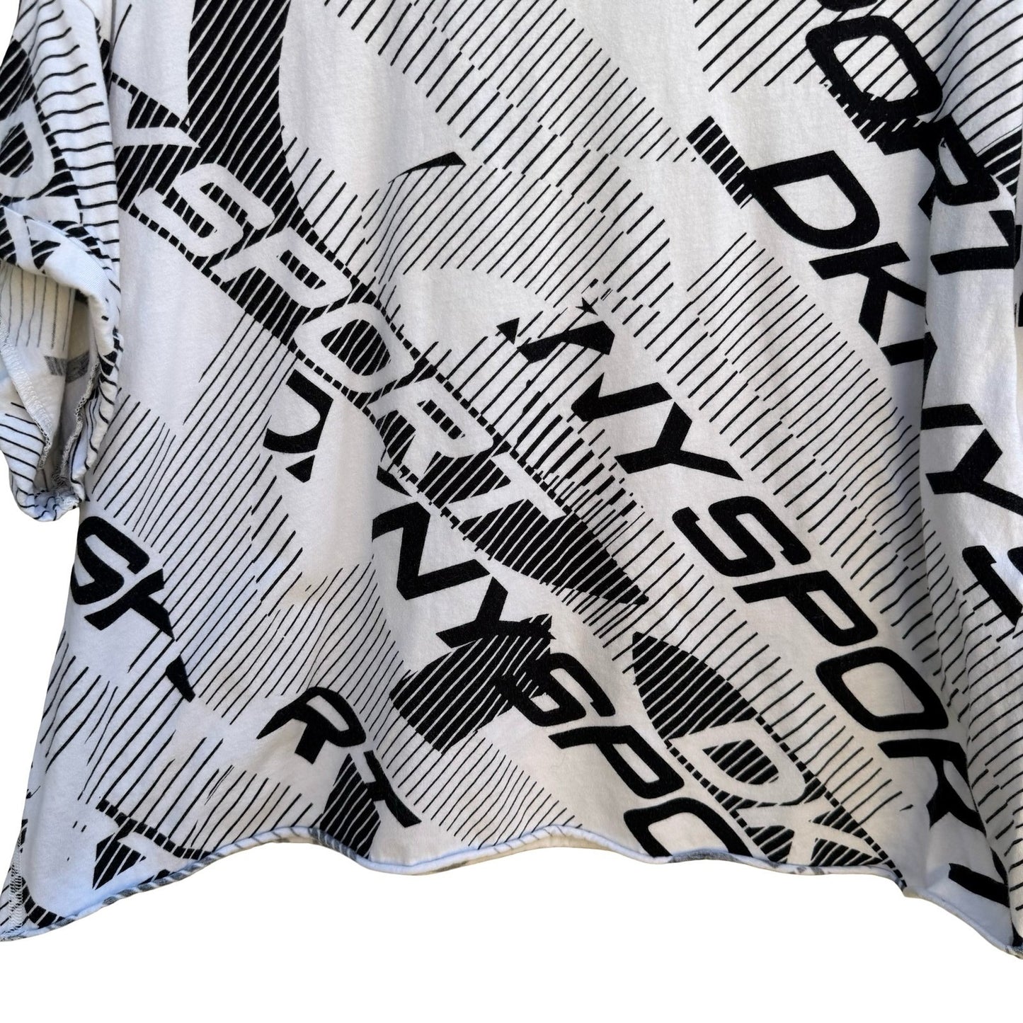 DKNY Sport Y2K All Over Logo Print Boxy Cropped Shirt Streetwear White Womens XL