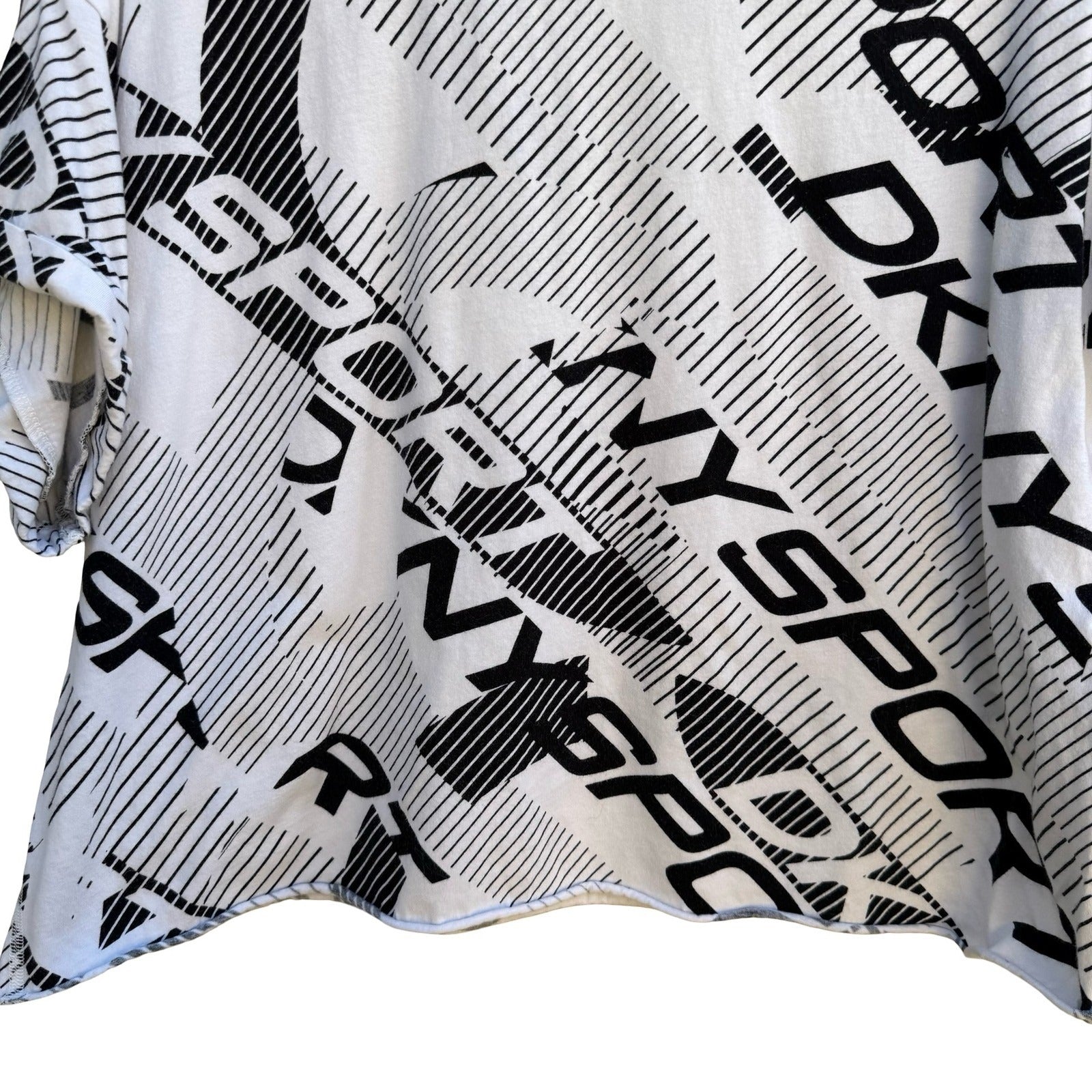 DKNY Sport Y2K All Over Logo Print Boxy Cropped Shirt Streetwear White Womens XL