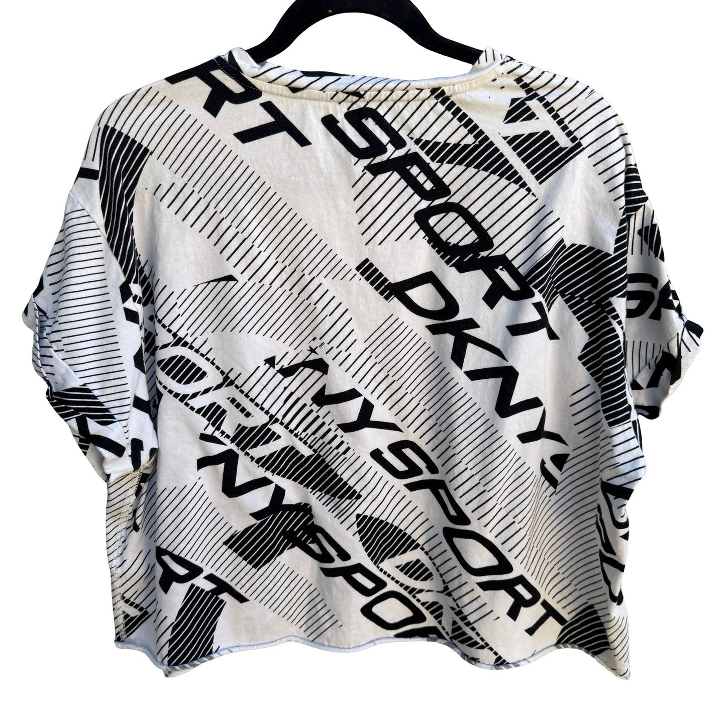 DKNY Sport Y2K All Over Logo Print Boxy Cropped Shirt Streetwear White Womens XL