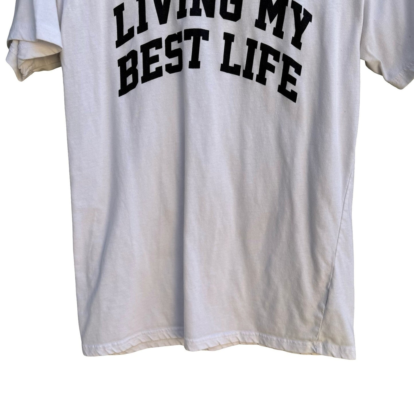 Forever 21 Living My Best Life Graphic Shirt Streetwear Collegiate White Mens S