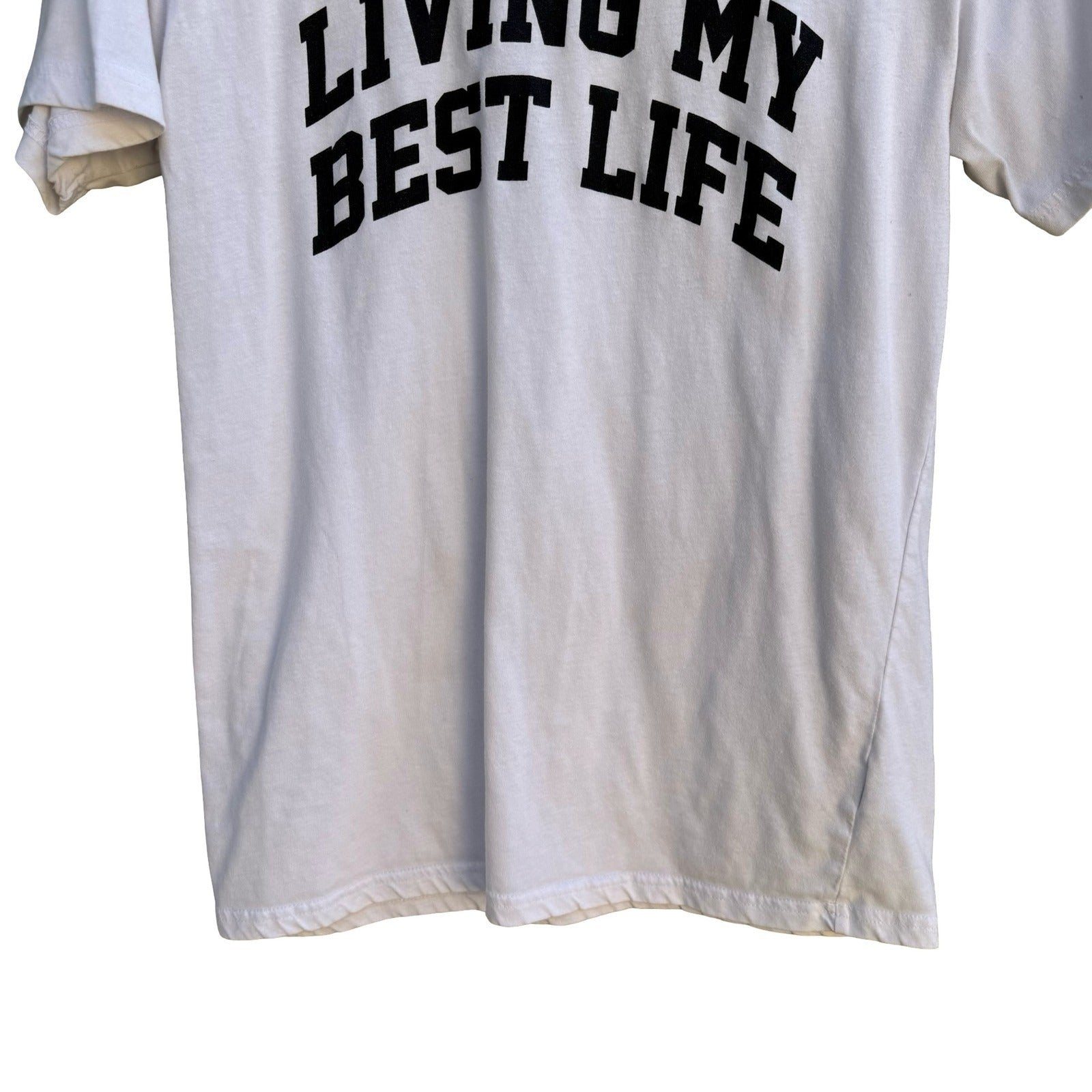 Forever 21 Living My Best Life Graphic Shirt Streetwear Collegiate White Mens S
