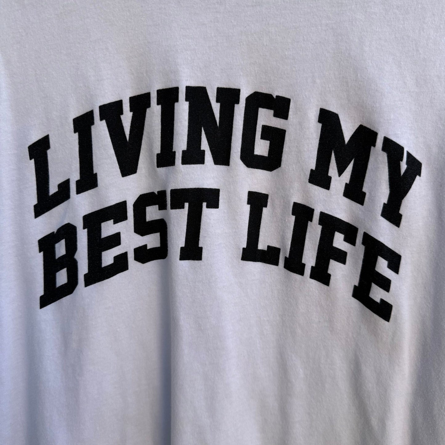 Forever 21 Living My Best Life Graphic Shirt Streetwear Collegiate White Mens S