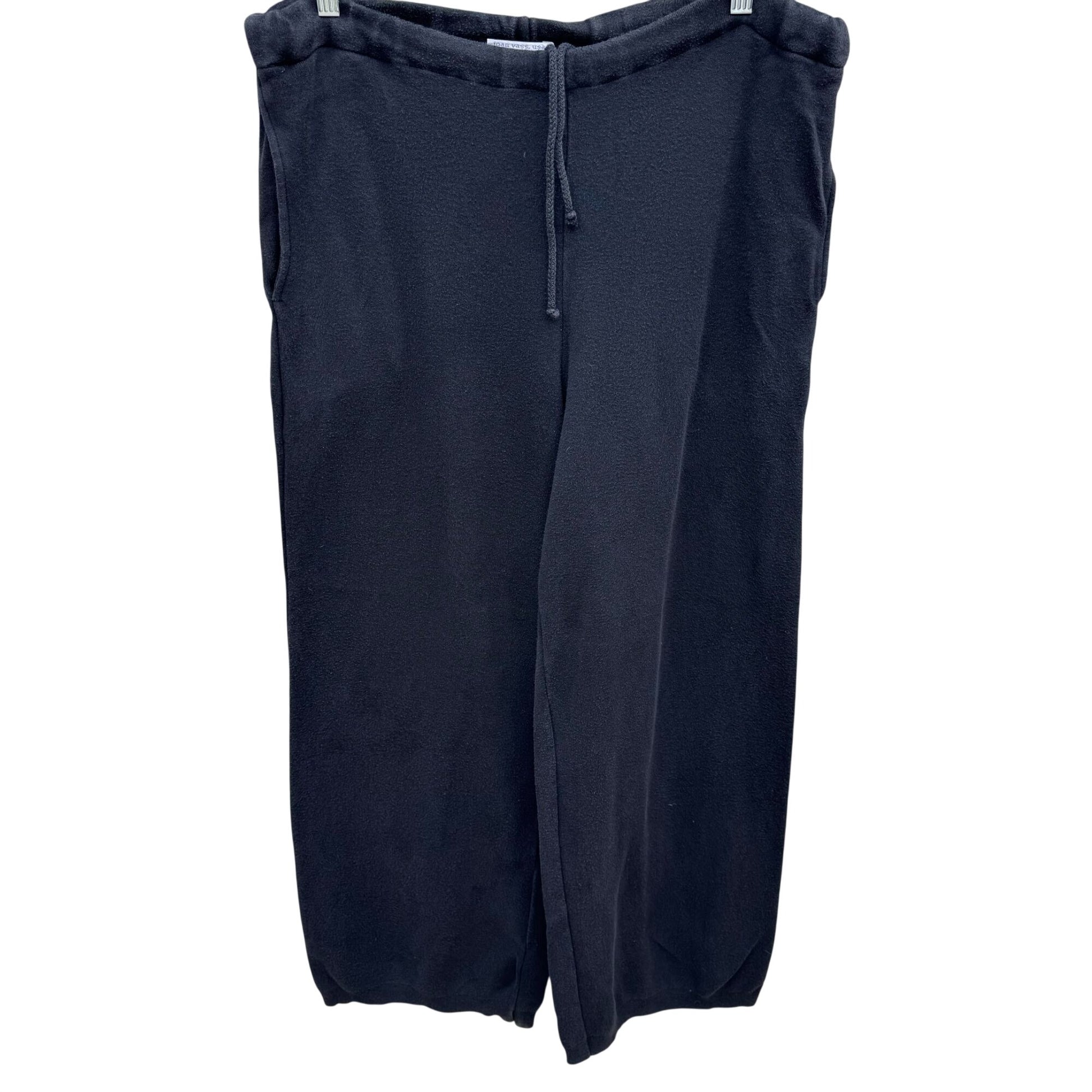 Joan Vass Black Fleece Drawstring Pants Women M Cozy Comfy Loungewear Athleisure