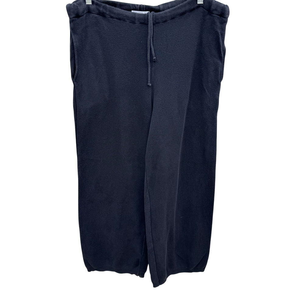 Joan Vass Black Fleece Drawstring Pants Women M Cozy Comfy Loungewear Athleisure