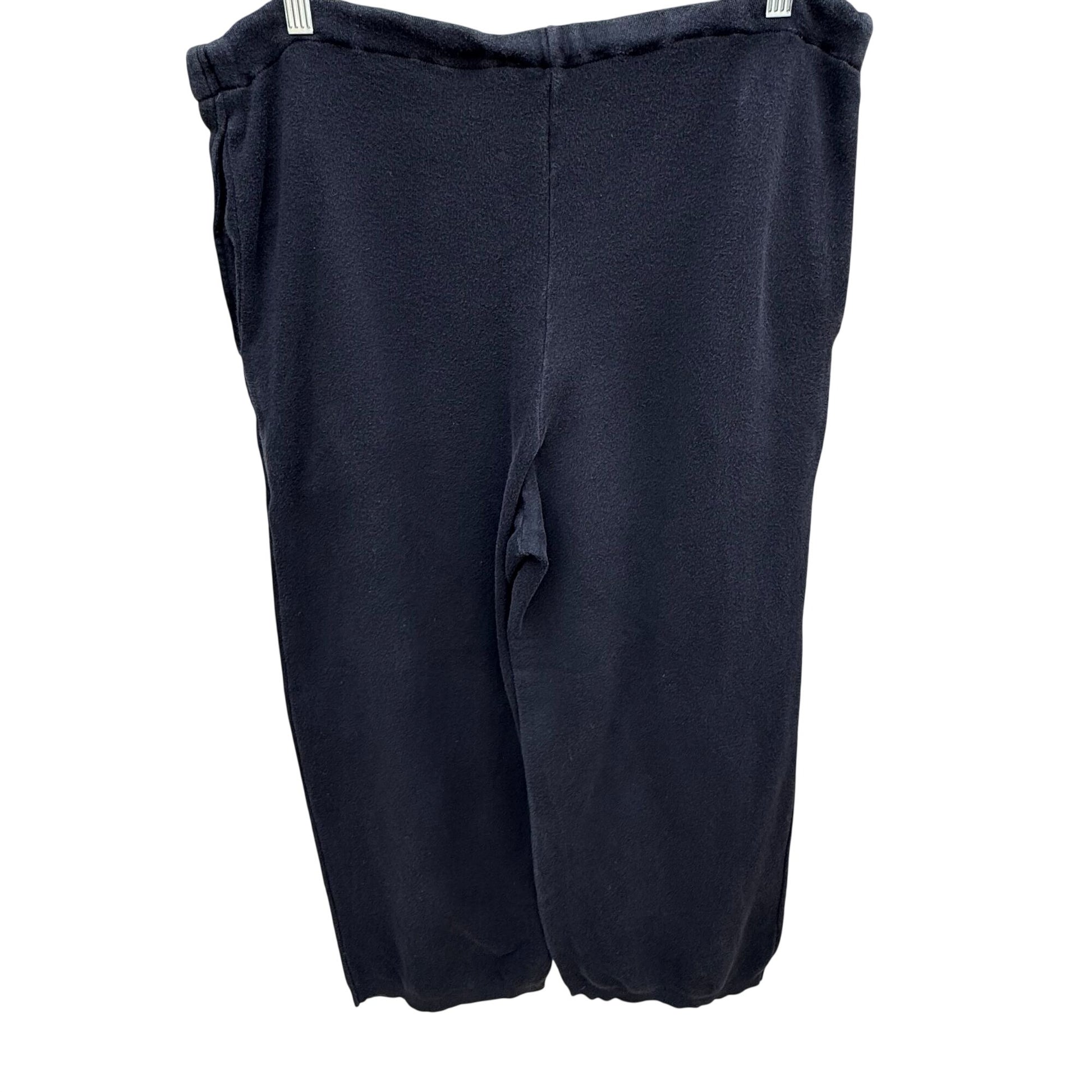 Joan Vass Black Fleece Drawstring Pants Women M Cozy Comfy Loungewear Athleisure