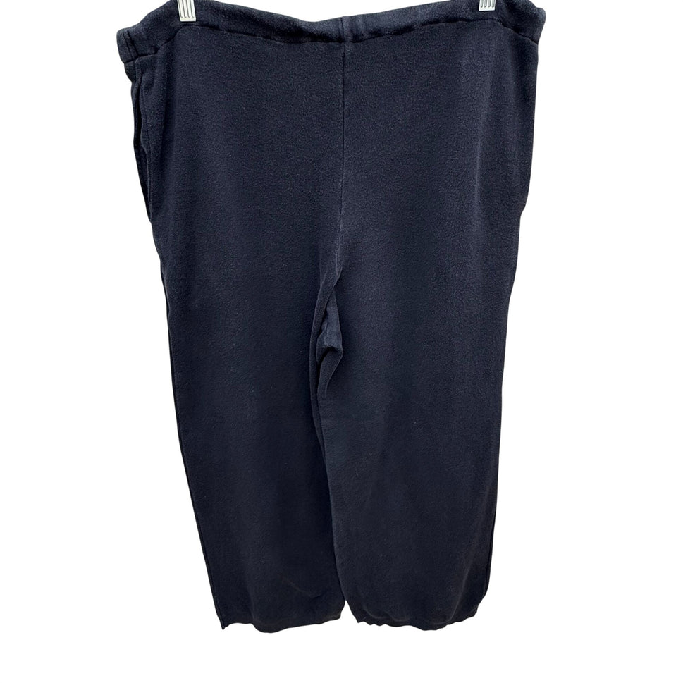 Joan Vass Black Fleece Drawstring Pants Women M Cozy Comfy Loungewear Athleisure