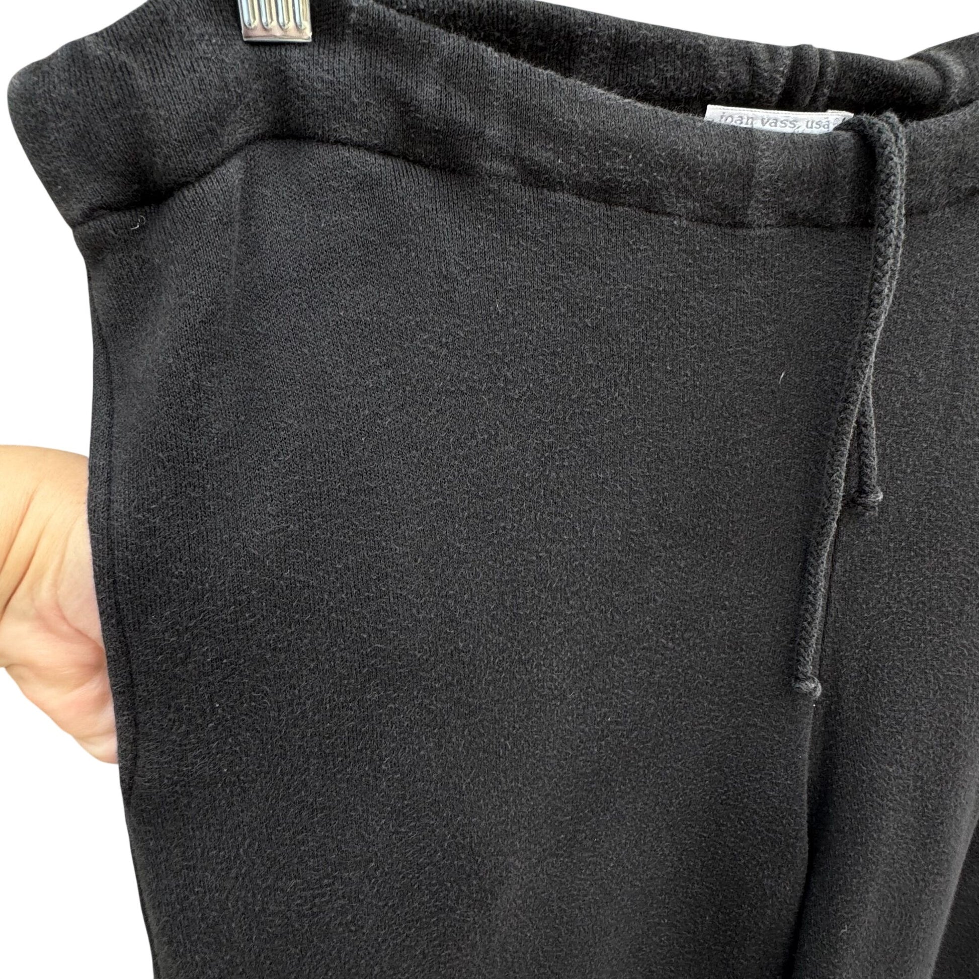 Joan Vass Black Fleece Drawstring Pants Women M Cozy Comfy Loungewear Athleisure