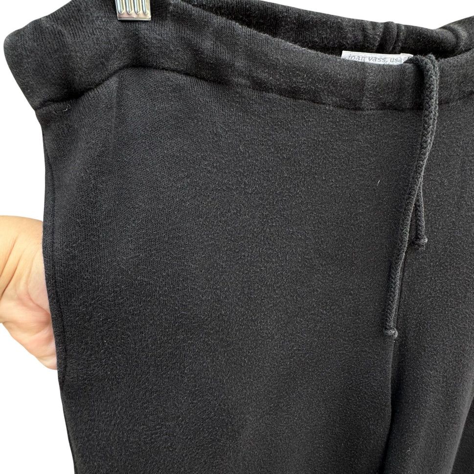 Joan Vass Black Fleece Drawstring Pants Women M Cozy Comfy Loungewear Athleisure
