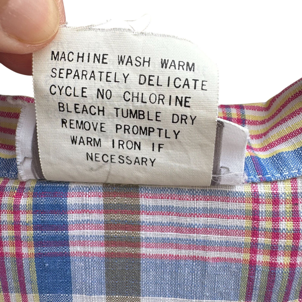 Donnkenny Vintage 70s 80s Womens Retro Plaid Button-Up Cap Sleeve Shirt 18