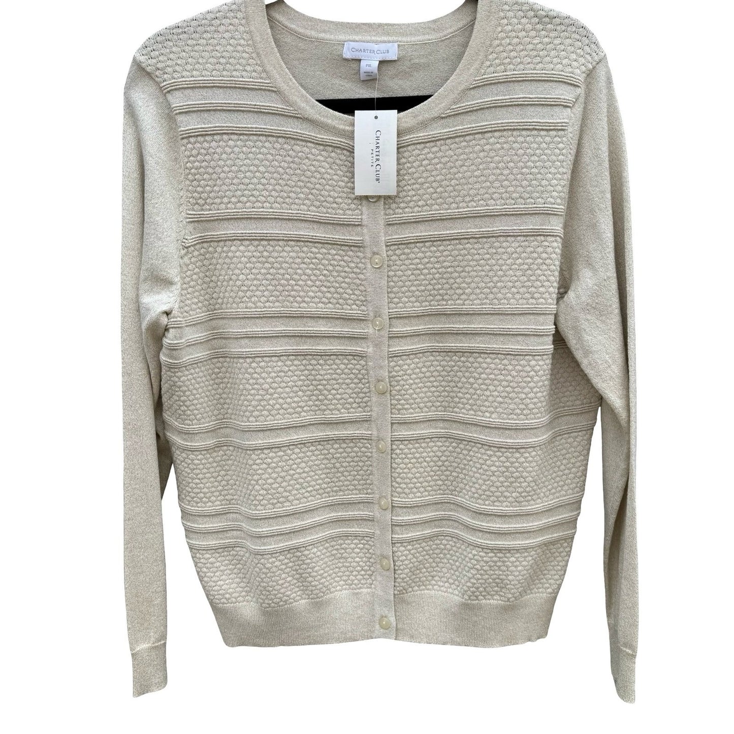 Charter Club Gold Dust Metallic Party Knit Cardigan Sweater PXL Shimmer NEW Tags