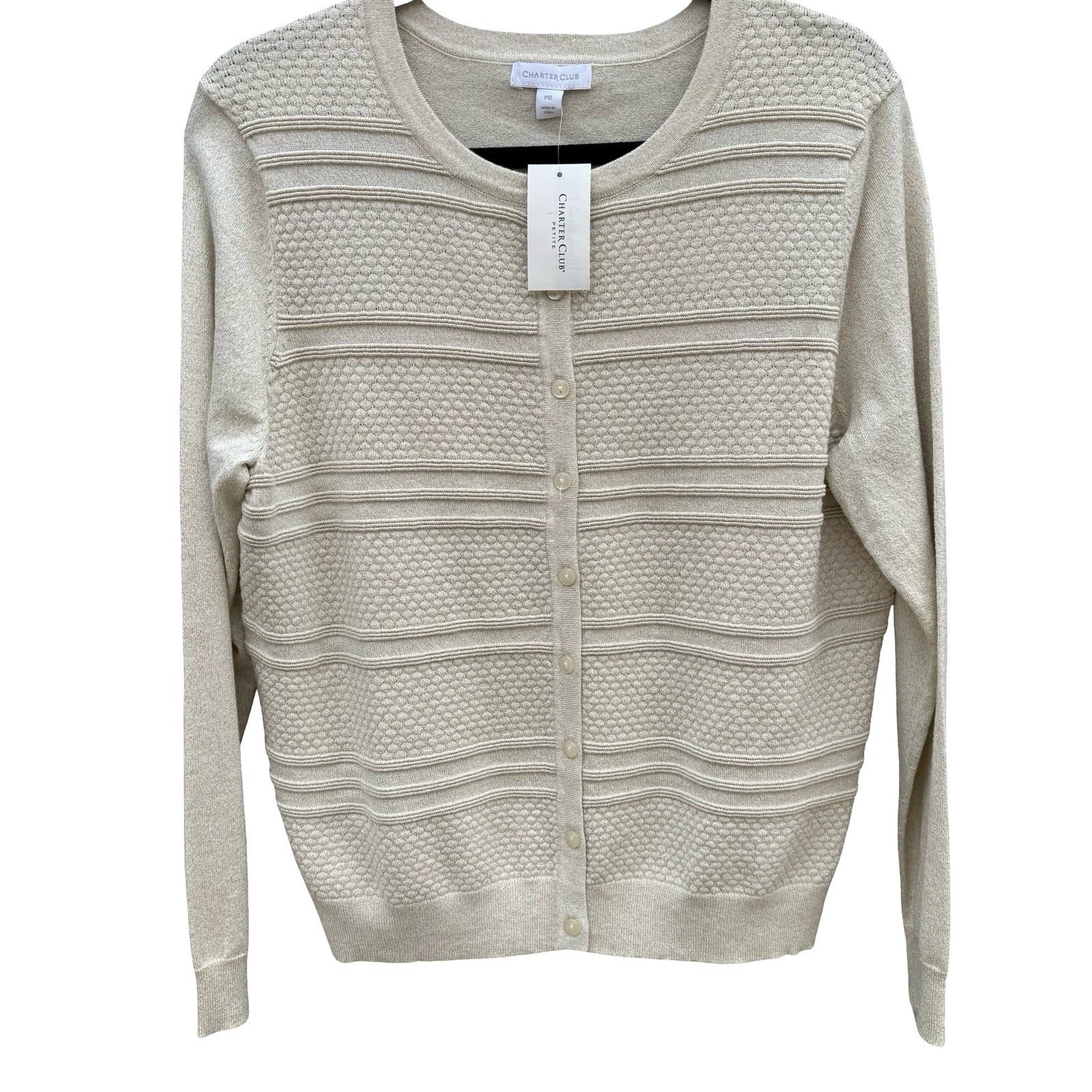 Charter Club Gold Dust Metallic Party Knit Cardigan Sweater PXL Shimmer NEW Tags