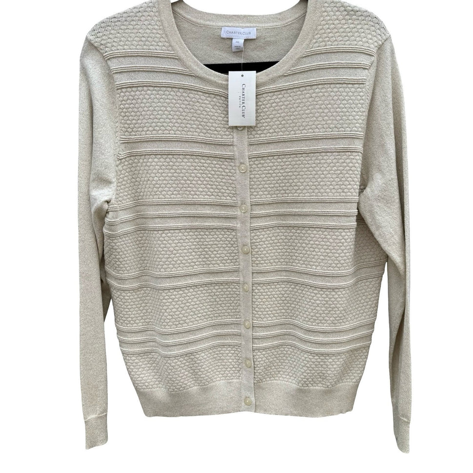 Charter Club Gold Dust Metallic Party Knit Cardigan Sweater PXL Shimmer NEW Tags