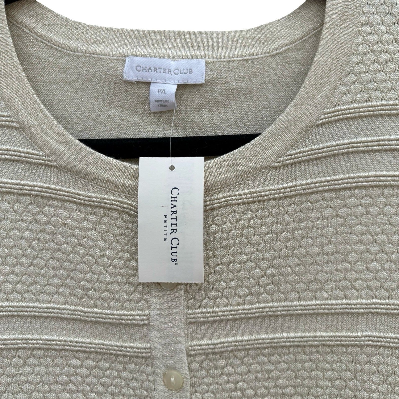 Charter Club Gold Dust Metallic Party Knit Cardigan Sweater PXL Shimmer NEW Tags