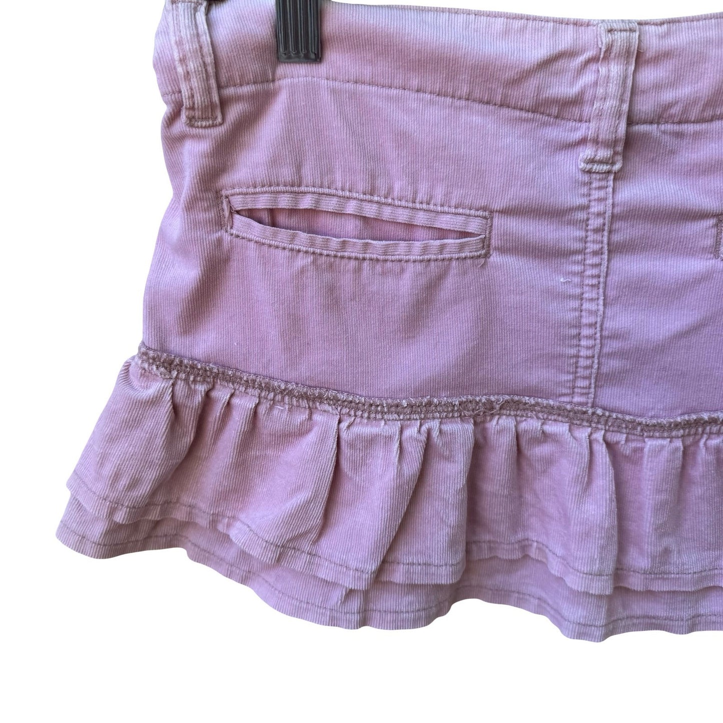 Fornarina Y2K Coquette Pink Corduroy Ruffle Micro Mini Skirt Low Rise Buckle S