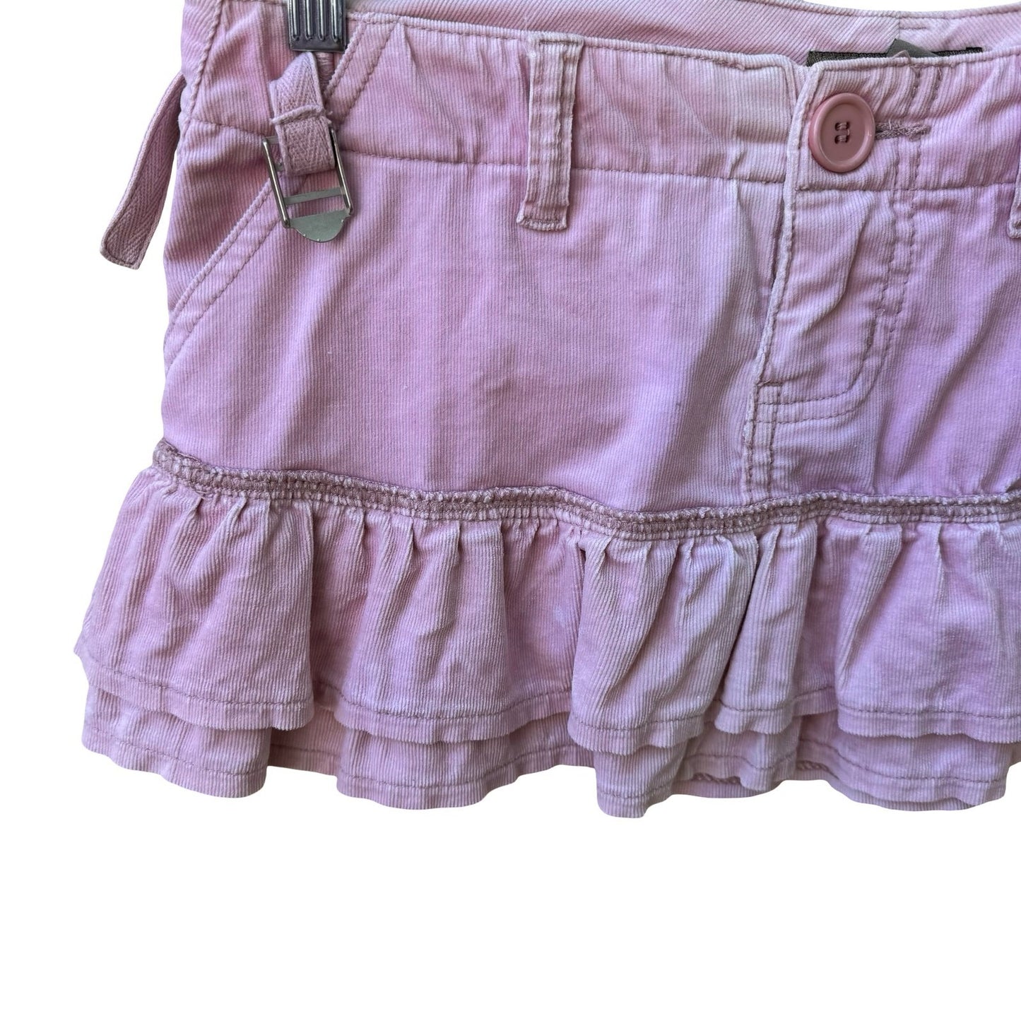 Fornarina Y2K Coquette Pink Corduroy Ruffle Micro Mini Skirt Low Rise Buckle S